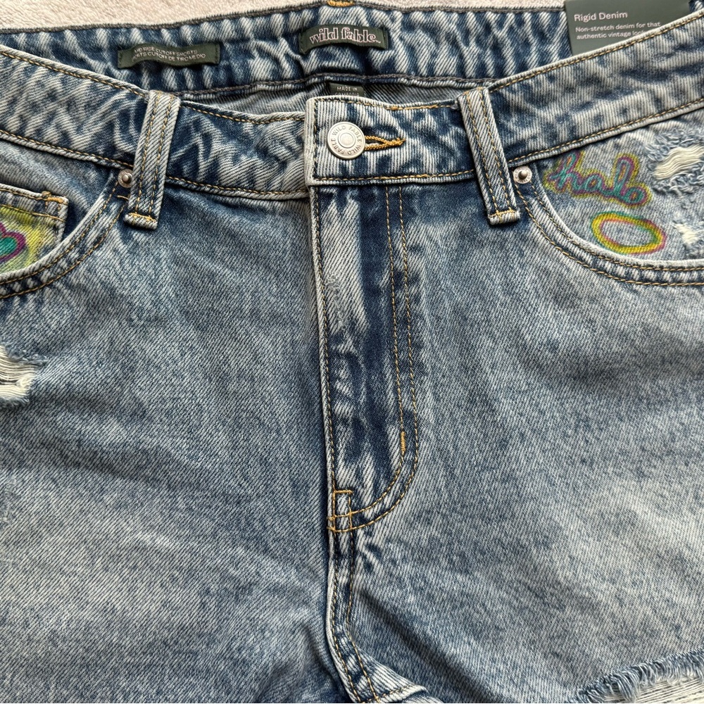 One of a Kind Jean Shorts w/ Hand-painted designs by artist - Picture 8 of 9